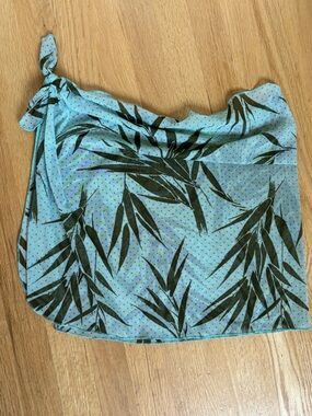Swim Cover-Up Wrap Sarong Aqua Leaf Print